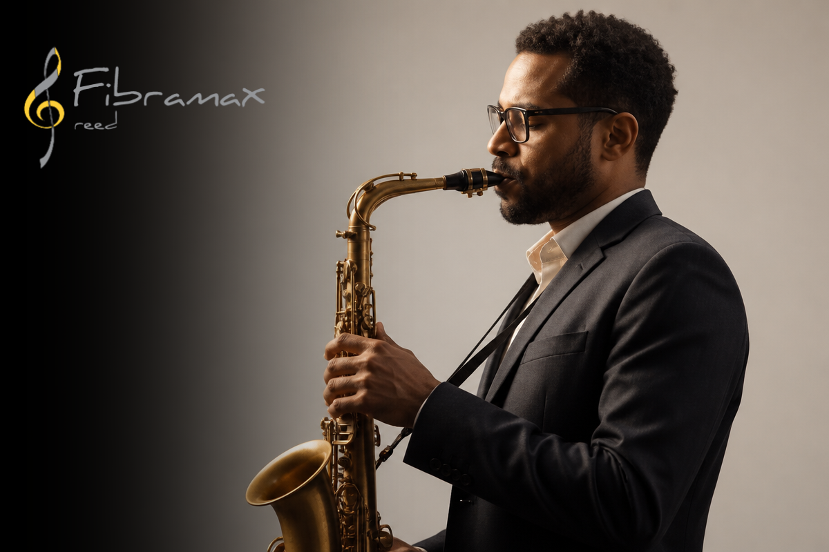 Saxofonista tocando com palheta Fibramax